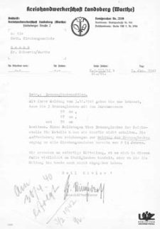 Korespondencja urzędu powiatowego w Skwierzynie z parafią Sokola Dąbrowa w sprawie rekwizycji dzwonu z kościoła w Osiecku