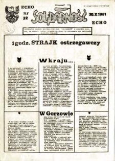 Echo Solidarność: informator Zarządu Regionalnego NSZZ "Solidarność" w Gorzowie, nr 20 (1.10.81r.)