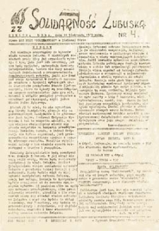 Solidarność Lubuska: pismo MKZ NSZZ "Solidarność" w Zielonej Górze, nr 4 (11 listopada 1980 roku)