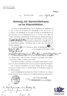 Anordnung, betr. Eigentumsübetragung auf den Reichsmilitärfiskus
