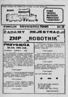 Młody robotnik: pismo Związku Młodzieży Pracującej "Robotnik", nr 2 (14 września 1981 r.)