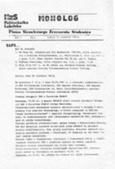 Monolog: pismo Niezależnego Zrzeszenia Studentów Politechniki Lubelskiej, nr 1 (30 wrzesień1981)