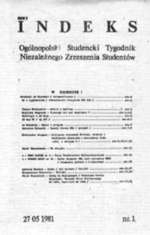 Nowy indeks: Ogólnopolski Studencki Tygodnik Niezależnego Zrzeszenia Studentów, nr 1 (27.05.1981)