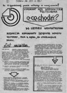 O co chodzi? Komunikat NZS Politechnika Wrocław (16.XII.80)