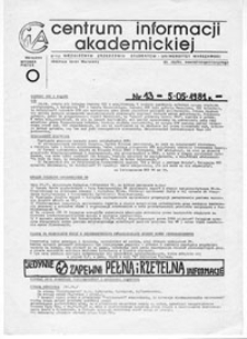 CIA (Centrum Informacji Akademickiej) przy Niezależnym Zrzeszeniu Studentów Uniwersytetu Warszawskiego, nr 11 (14.04.1981)