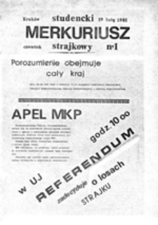 Studencki merkuriusz strajkowy, nr 1 (19 luty 1981)