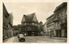 Żagań / Sagan am Bober; Keplerstrasse mit Turm der Stadtpfarrkirche