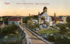 Żagań / Sagan; Kaiser Wilhelm-Brücke. Blick auf die Stadt