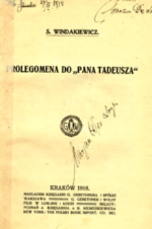 Prolegomena do "Pana Tadeusza"