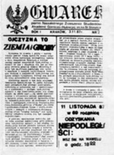 GWAREK: pismo Niezależnego Zrzeszenia Student&oacute;w Akademii G&oacute;rniczo-Hutniczej im. ks. St. Staszica, nr 1 (22.01.88 r.)