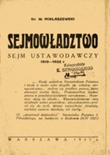 Sejmowładztwo : Sejm Ustawodawczy 1919-1922