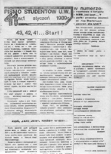 Pismo student&oacute;w U[niwersytetu] W[arszawskiego], nr 1 (styczeń 1989)