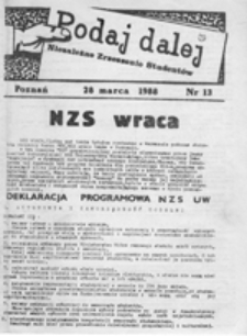 Podaj Dalej: pismo studentów uczelni poznańskich, nr 13 (28 marca 1988)
