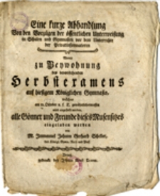 Eine kurze Abhandlung von den Borzügen der öffentlichen Unterweisung in Schulen und Gimnasien vor dem Unterrichte der Privatinformatoren....