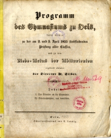 Programm des Gymnasiums zu Oels, durch welches zu der am 2. und 3. April 1855 stattfindenden Prüfung aller Klassen...