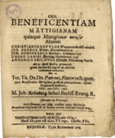 Beneficentiam Mättigianam quinque Mättigianae mensae Alumni ....