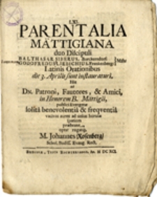 Parentalia Mättigiana duo Discipuli ...