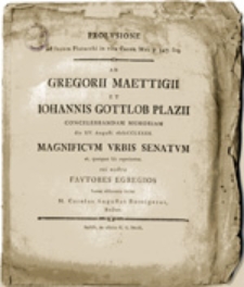 Prolusione ad locum Plutarchi in vita Caton. Mai. p. 347.seq. Ad Gregorii Maettigii et Iohannis Gottlob Plazii concelebrandam memoriam die ...