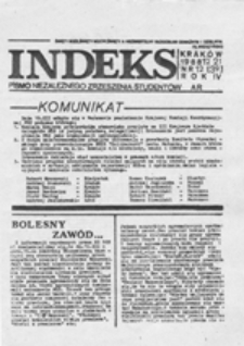 Indeks : pismo Niezależnego Zrzeszenia Student&oacute;w, nr 12(39) (1988.12.21)
