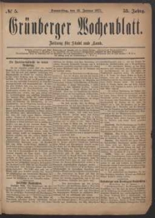 Gr&uuml;nberger Wochenblatt: Zeitung f&uuml;r Stadt und Land, No. 5. (18. Januar 1877)