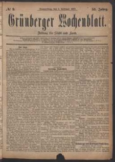 Grünberger Wochenblatt: Zeitung für Stadt und Land, No. 9. (1. Februar 1877)