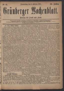 Grünberger Wochenblatt: Zeitung für Stadt und Land, No. 11. (8. Februar 1877)