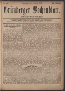 Gr&uuml;nberger Wochenblatt: Zeitung f&uuml;r Stadt und Land, No. 14. (18. Februar 1877)