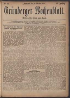 Grünberger Wochenblatt: Zeitung für Stadt und Land, No. 14. (18. Februar 1877)
