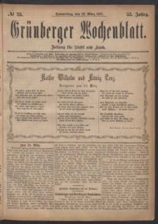 Gr&uuml;nberger Wochenblatt: Zeitung f&uuml;r Stadt und Land, No. 23. (22. M&auml;rz 1877)