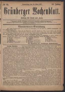 Gr&uuml;nberger Wochenblatt: Zeitung f&uuml;r Stadt und Land, No. 25. (29. M&auml;rz 1877)
