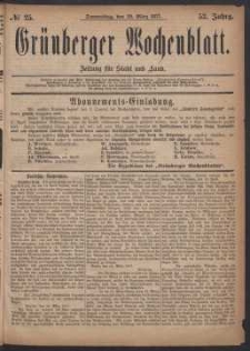 Grünberger Wochenblatt: Zeitung für Stadt und Land, No. 25. (29. März 1877)