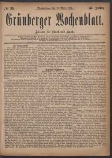 Grünberger Wochenblatt: Zeitung für Stadt und Land, No. 29. (12. April 1877)