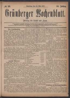 Grünberger Wochenblatt: Zeitung für Stadt und Land, No. 38. (13. Mai 1877)