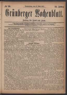 Gr&uuml;nberger Wochenblatt: Zeitung f&uuml;r Stadt und Land, No. 39. (17. Mai 1877)