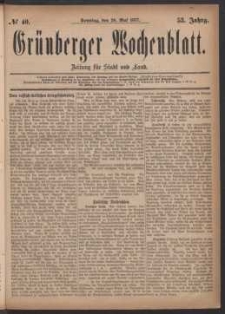 Gr&uuml;nberger Wochenblatt: Zeitung f&uuml;r Stadt und Land, No. 40. (20. Mai 1877)