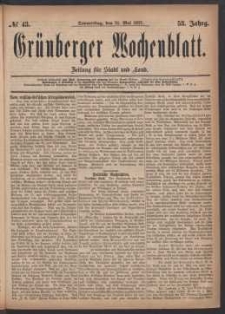 Grünberger Wochenblatt: Zeitung für Stadt und Land, No. 43. (31. Mai 1877)