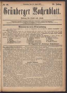 Gr&uuml;nberger Wochenblatt: Zeitung f&uuml;r Stadt und Land, No. 50. (24. Juni 1877)