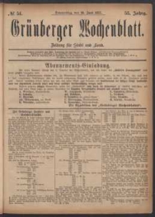 Gr&uuml;nberger Wochenblatt: Zeitung f&uuml;r Stadt und Land, No. 51. (28. Juni 1877)