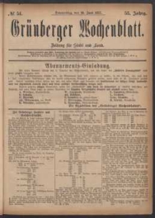 Grünberger Wochenblatt: Zeitung für Stadt und Land, No. 51. (28. Juni 1877)
