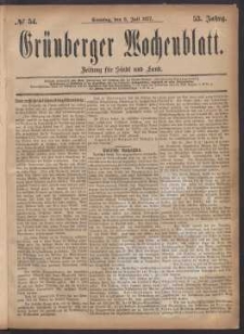 Gr&uuml;nberger Wochenblatt: Zeitung f&uuml;r Stadt und Land, No. 54. (8. Juli 1877)