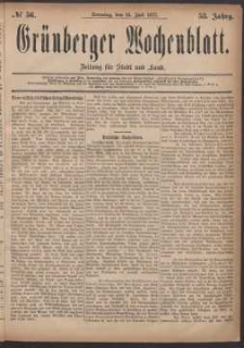 Gr&uuml;nberger Wochenblatt: Zeitung f&uuml;r Stadt und Land, No. 56. (15. Juli 1877)