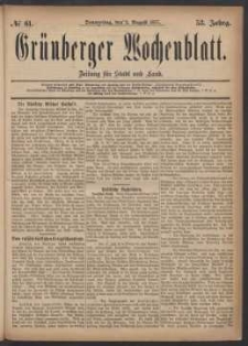 Grünberger Wochenblatt: Zeitung für Stadt und Land, No. 61. (2. August 1877)