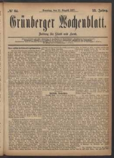 Gr&uuml;nberger Wochenblatt: Zeitung f&uuml;r Stadt und Land, No. 64. (12. August 1877)