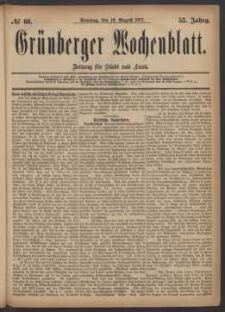 Gr&uuml;nberger Wochenblatt: Zeitung f&uuml;r Stadt und Land, No. 66. (19. August 1877)