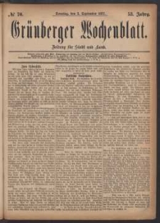 Grünberger Wochenblatt: Zeitung für Stadt und Land, No. 70. (2. september 1877)