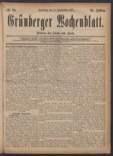 Grünberger Wochenblatt: Zeitung für Stadt und Land, No. 72. (9. September 1877)
