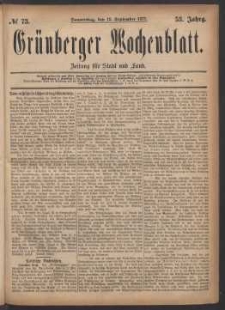 Gr&uuml;nberger Wochenblatt: Zeitung f&uuml;r Stadt und Land, No. 73. (13. September 1877)