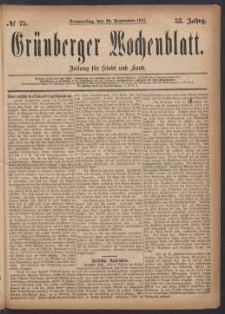 Grünberger Wochenblatt: Zeitung für Stadt und Land, No. 75. (20. September 1877)