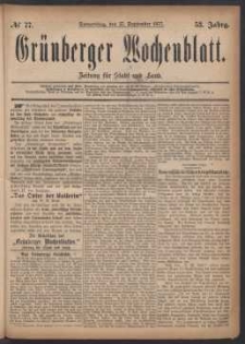 Gr&uuml;nberger Wochenblatt: Zeitung f&uuml;r Stadt und Land, No. 77. (27. September 1877)