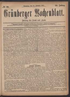 Grünberger Wochenblatt: Zeitung für Stadt und Land, No. 84. (21. Oktober 1877)